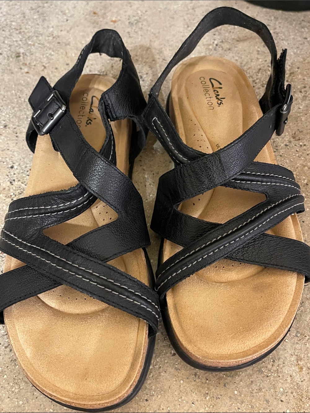 Clarks Black Leather Strappy Slingback Sandals